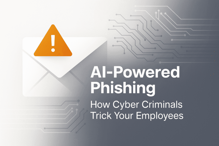 Blog featured image card for AI-Powered Phishing discussing how cyber criminals can trick employees.